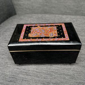 Vintage Otagiri Black Lacquerware Jewelry Music Box Paisley Moonlight Sonata
